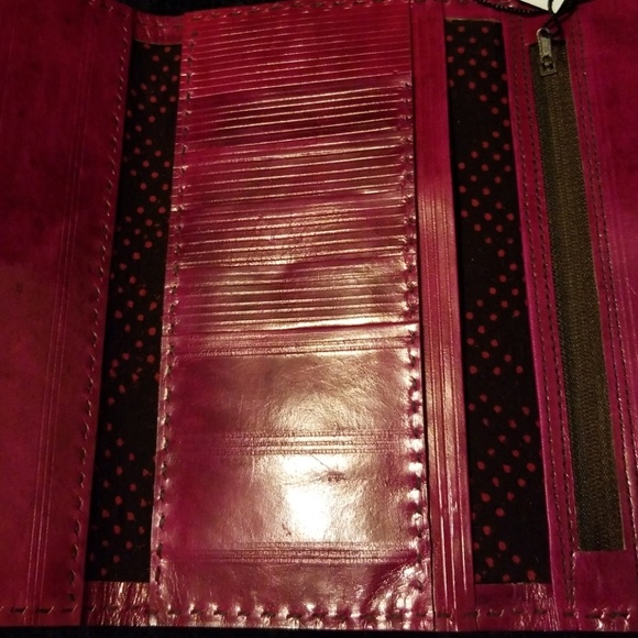 WOMEN'S WINE HANDMADE LEATHER CLUTCH WALLET - Picture 7 of 7